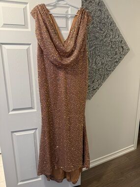 SHEIN Rose Gold Sequin Cowl Neck Prom Dress